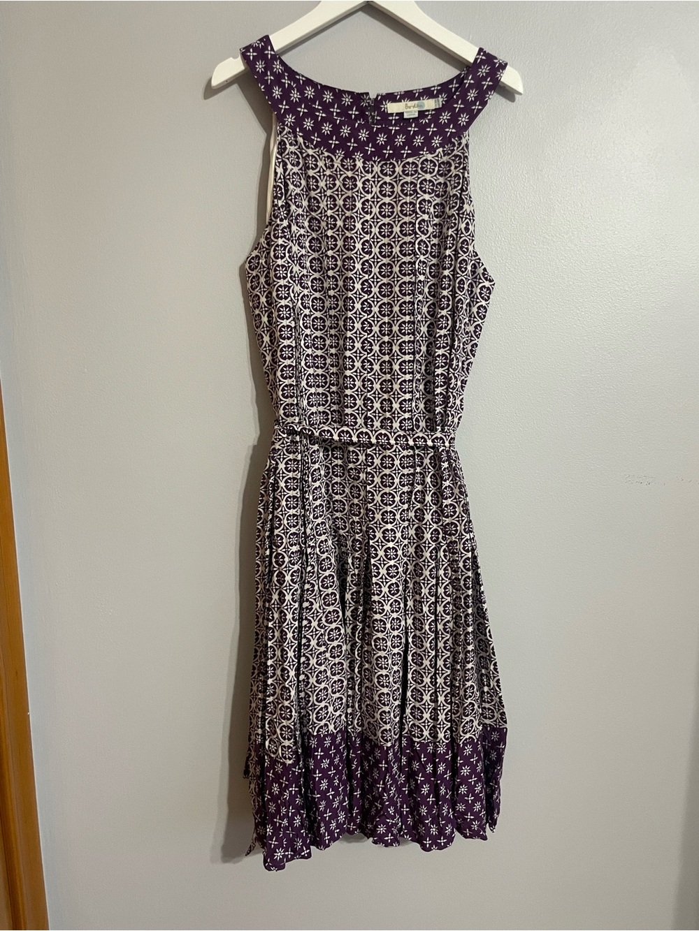 Boden Purple and White Printed Sleeveless Midi Dress